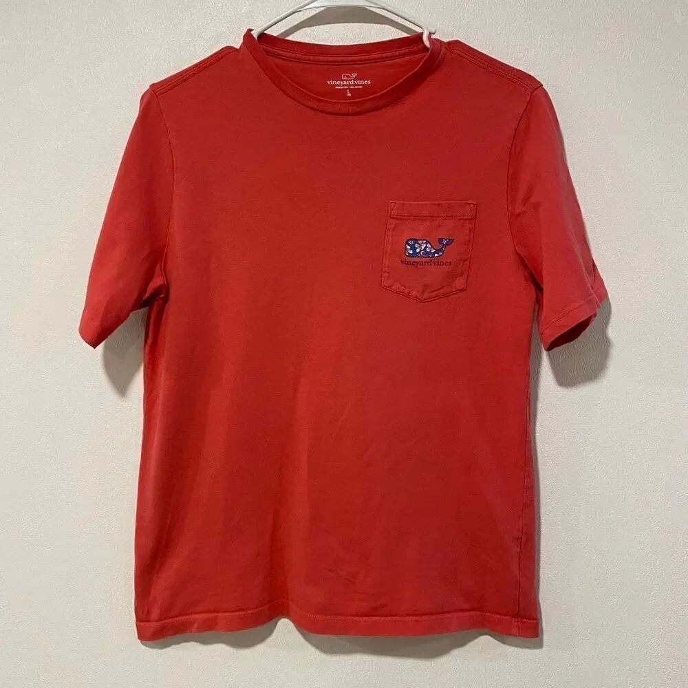 Vineyard Vines Boys Red Whale Logo Pocket Tee Size Large (16) 100% Cotton